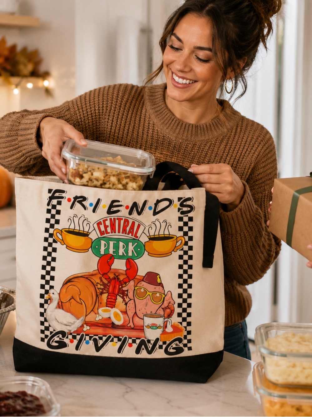 Central Perk Friends Canvas Tote Bag - Cream & Black